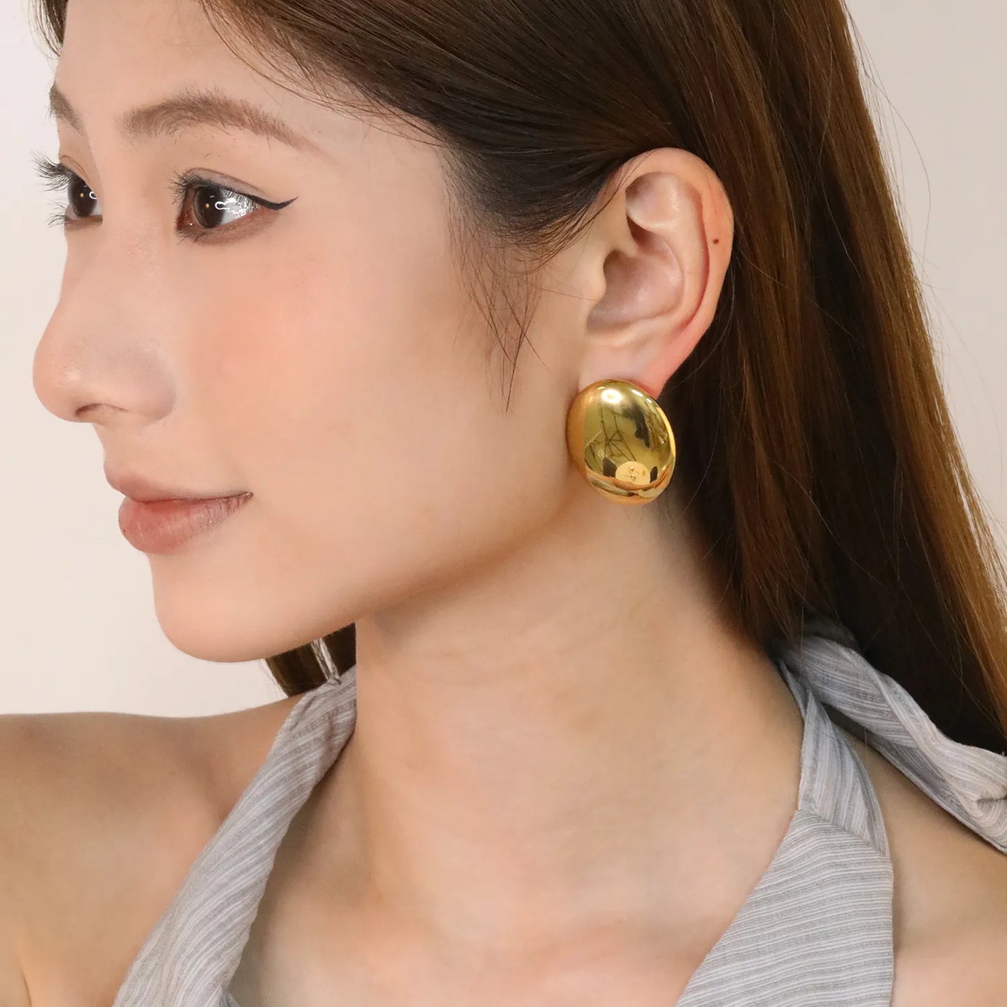 ✨ Wholesale Gold Stainless Steel Oval Statement Earrings | 26x34mm Large Studs, 15.2g Heavy Feel, Luxury Minimalist Ear Jewelry Bulk
