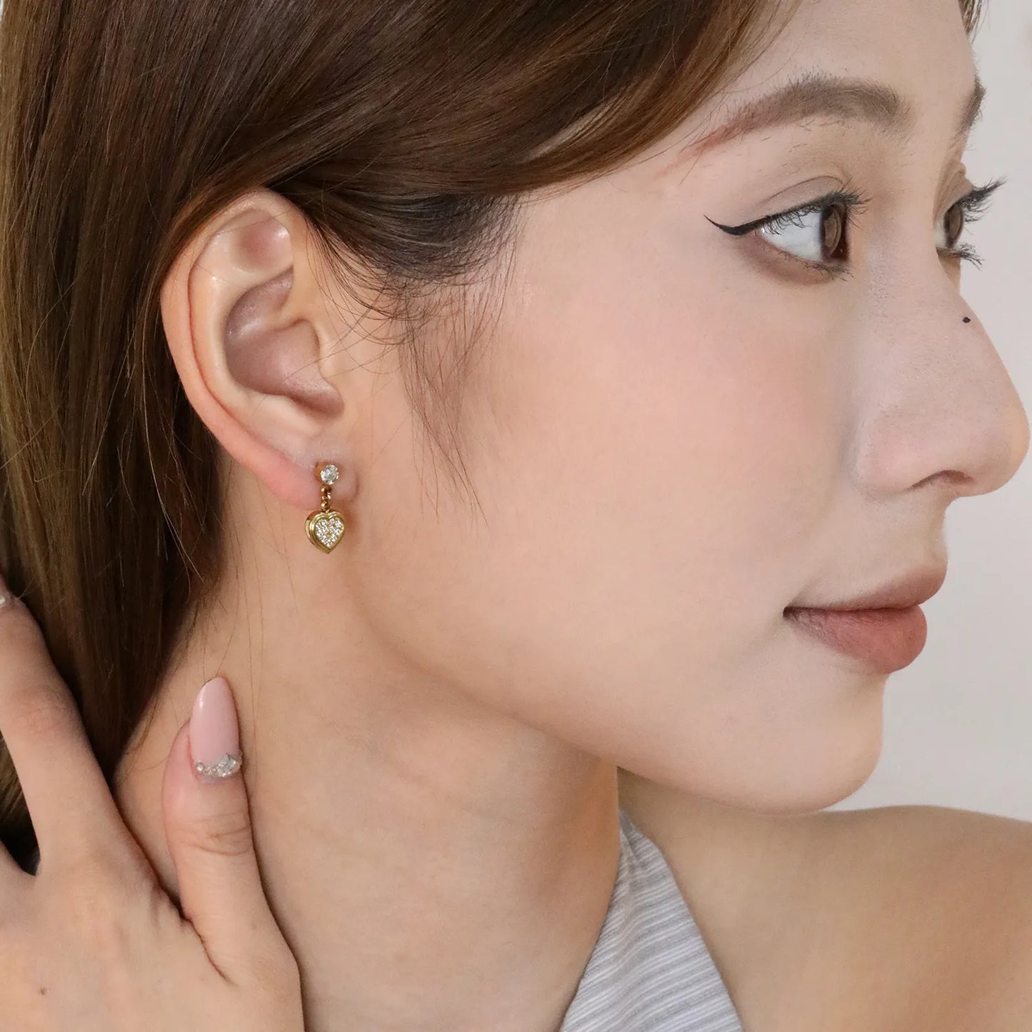 ✨ Wholesale Gold Heart Earrings with Zircon | 8mm Heart & 4mm Round Zircon, Romantic Stud Earrings Bulk