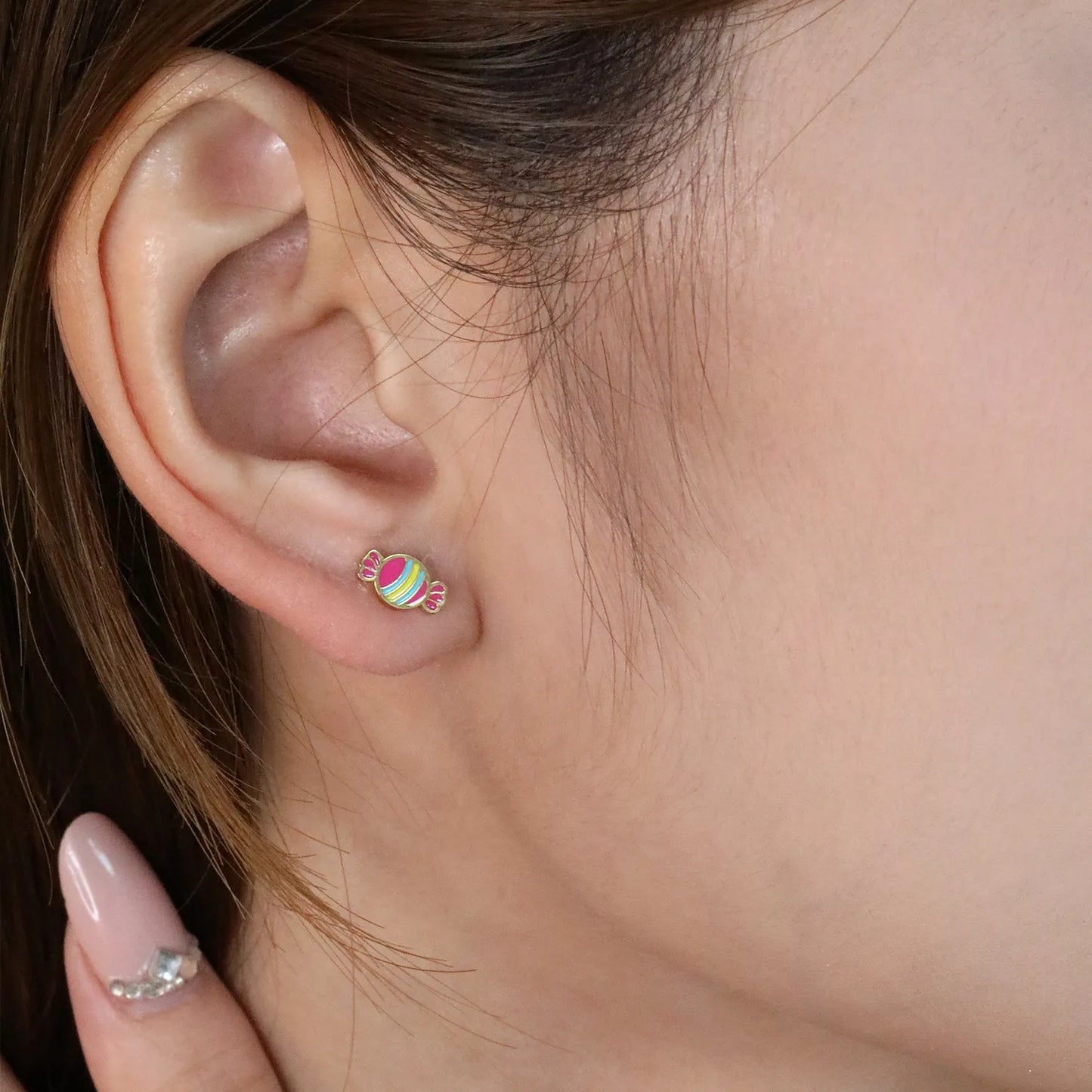 🍬 Wholesale Gold Candy Stud Earrings 3-Pair Set | 5x9mm Sweet Design, Hypoallergenic Fun Jewelry Bulk