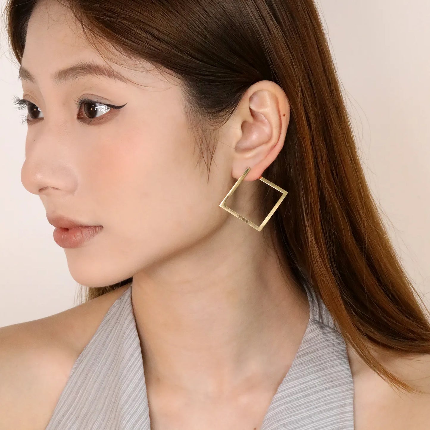 ✨ Wholesale Gold Stainless Steel Parallelogram Earrings | 29.33mm Geometric Studs, Hypoallergenic Modern Jewelry Bulk