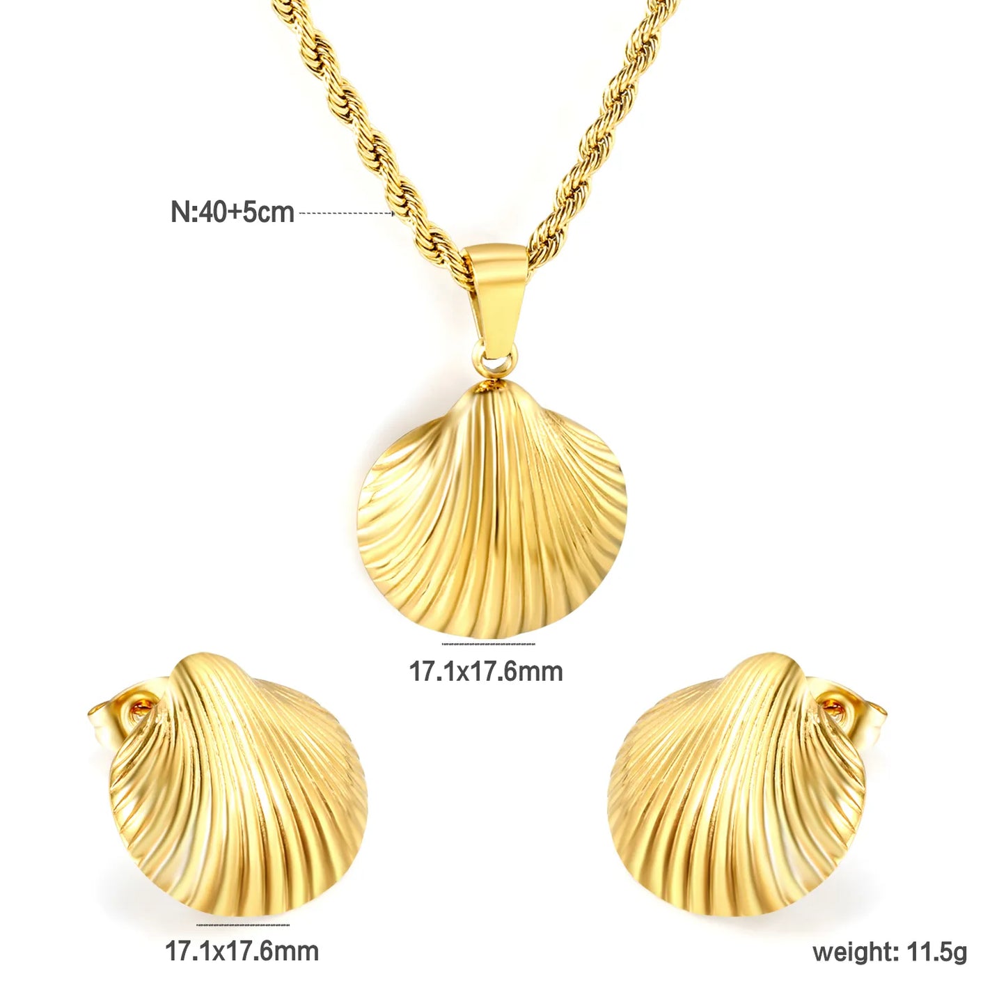 ✨🌊 18K Gold plated Shell shape Jewelry Set Wholesale (MOQ 12+) | Stainless Steel Necklace & Earrings 🌍 | Hypoallergenic Luxury Gift Set