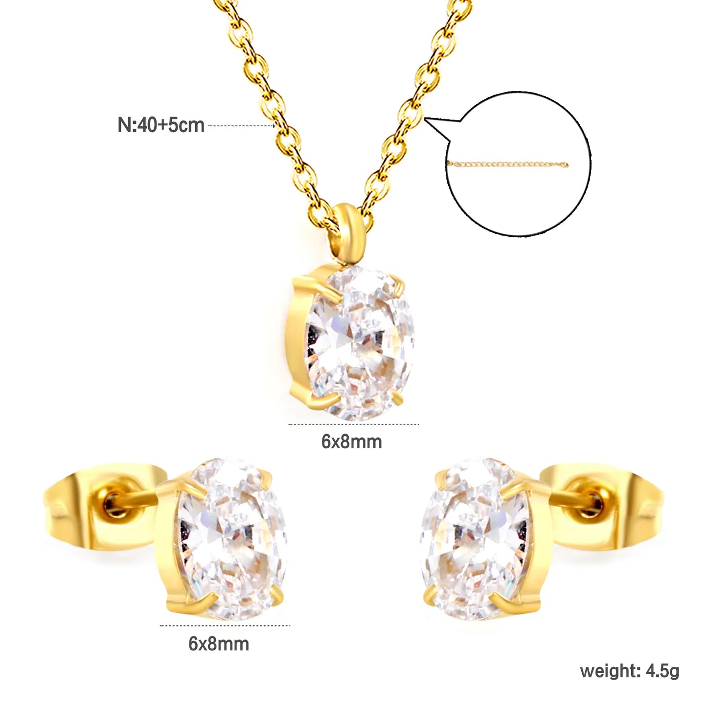 ✨💎 18K Gold Zircon With Six Shape Jewelry Set Wholesale (MOQ 12+) | Stainless Steel Necklace & Earrings 🌍 | Hypoallergenic Luxury Gift Set