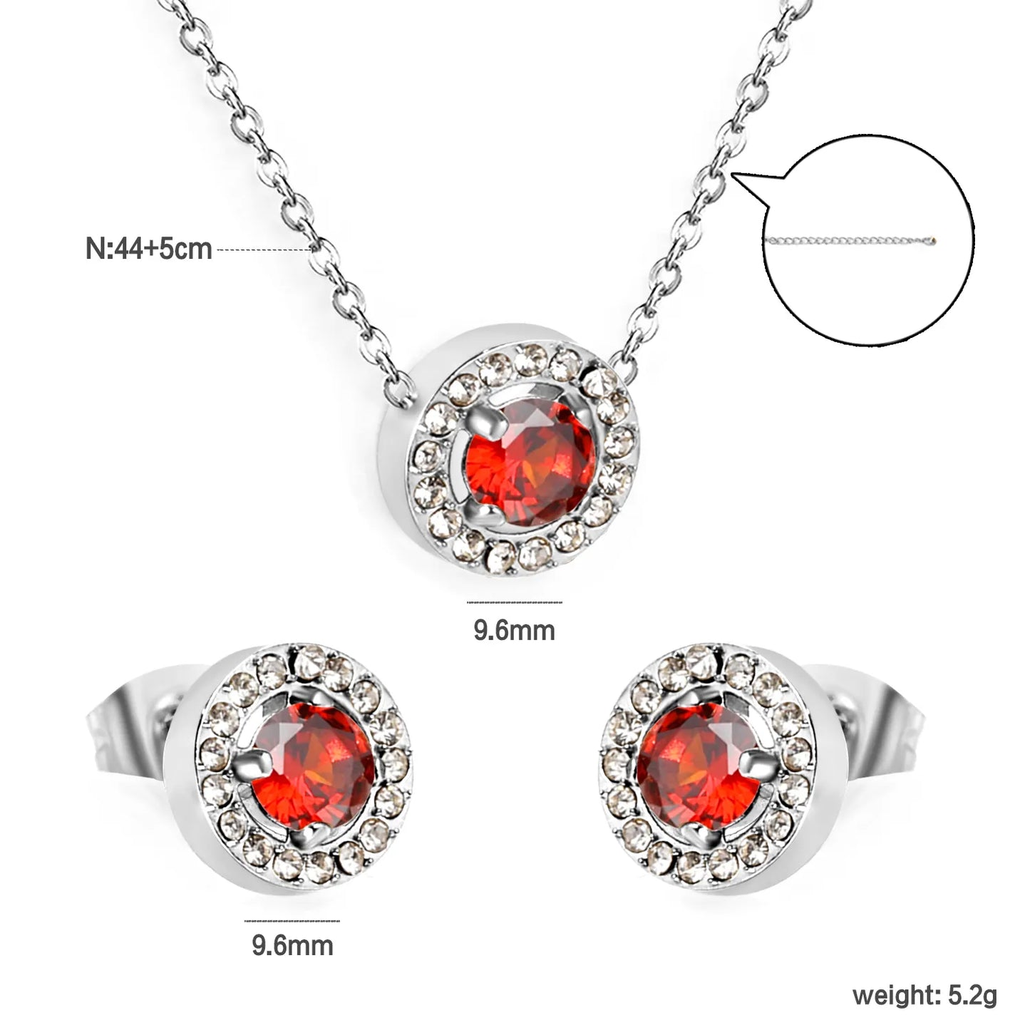 ✨💎 44+5cm 18K Gold Plated Red Zircon Jewelry Set Wholesale (MOQ 12+) | Stainless Steel Necklace & Earrings 🌍 | Hypoallergenic Luxury Gift Set