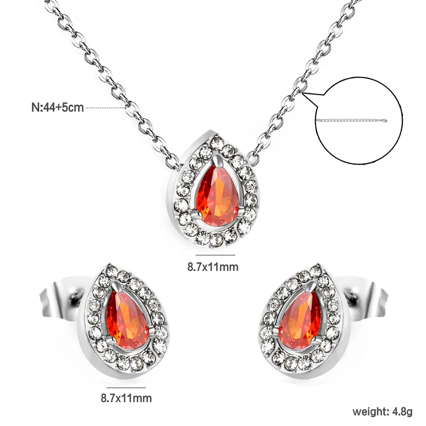 ✨💎 44+5cm 18K Gold Plated Red Zircon Jewelry Set Wholesale (MOQ 12+) | Stainless Steel Necklace & Earrings 🌍 | Hypoallergenic Luxury Gift Set