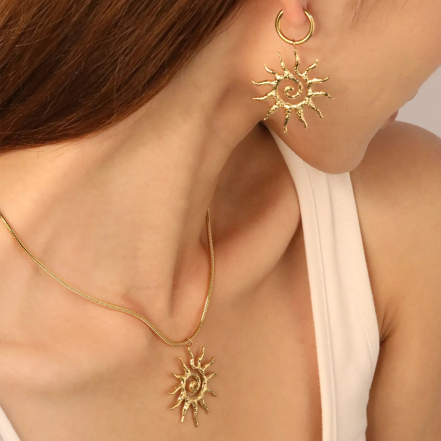✨🌞 18K Gold Bohemian Style Jewelry Set Wholesale (MOQ 12+) | Stainless Steel Necklace & Earrings 🌍 | Hypoallergenic Luxury Gift Set