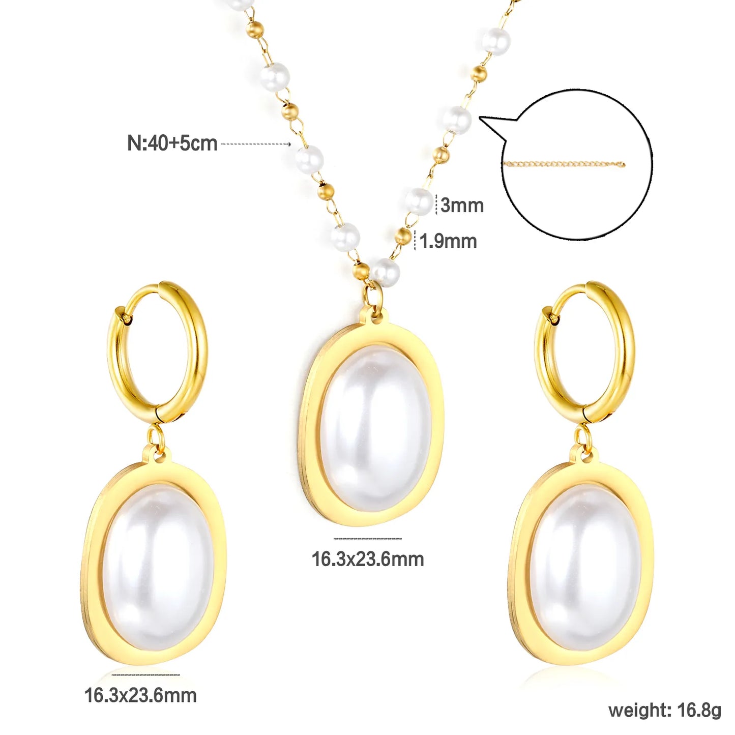 ✨💎 18K Gold plated Pearls Jewelry Set Wholesale (MOQ 12+) | Stainless Steel Necklace & Earrings 🌍 | Hypoallergenic Luxury Gift Set