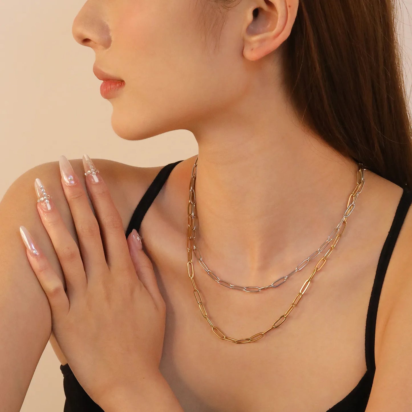 ✨ 18K Gold PVD Double Chain Necklace Wholesale (MOQ 12+) | Stainless Steel Layered Chains 🌍| Hypoallergenic Dainty Necklaces Set