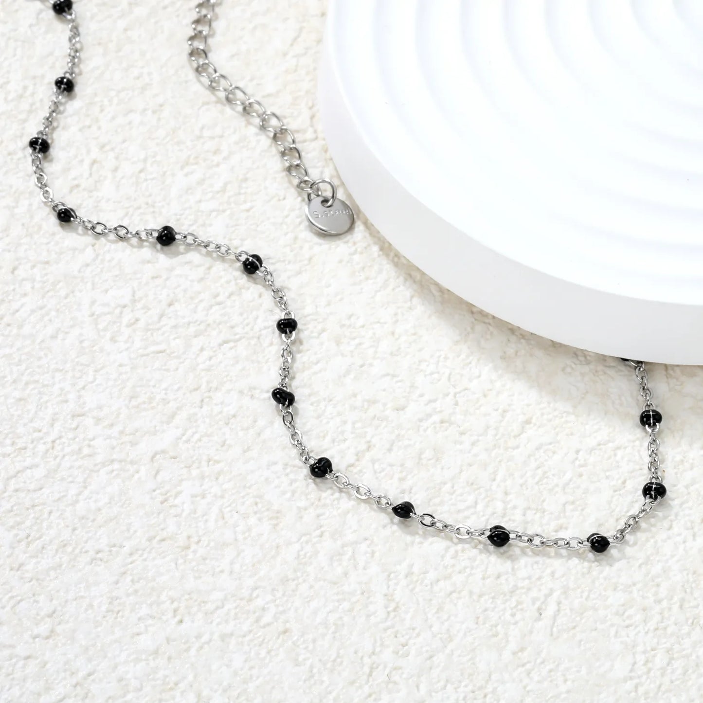 ✨Black Resin Cross Pendant Necklace 0.4mm Chain 40+5cm | Stainless Steel Silver/Gold | Gothic Jewelry Wholesale