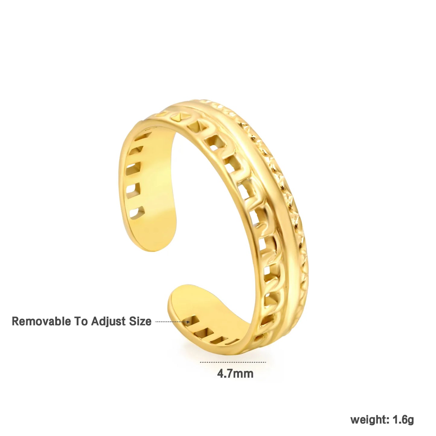 18k gold plated Removable To Adjust Size Stainless Steel Rings Wholesale (MOQ 12+) | Hypoallergenic Fashion Rings 🌍 | Tarnish-Free