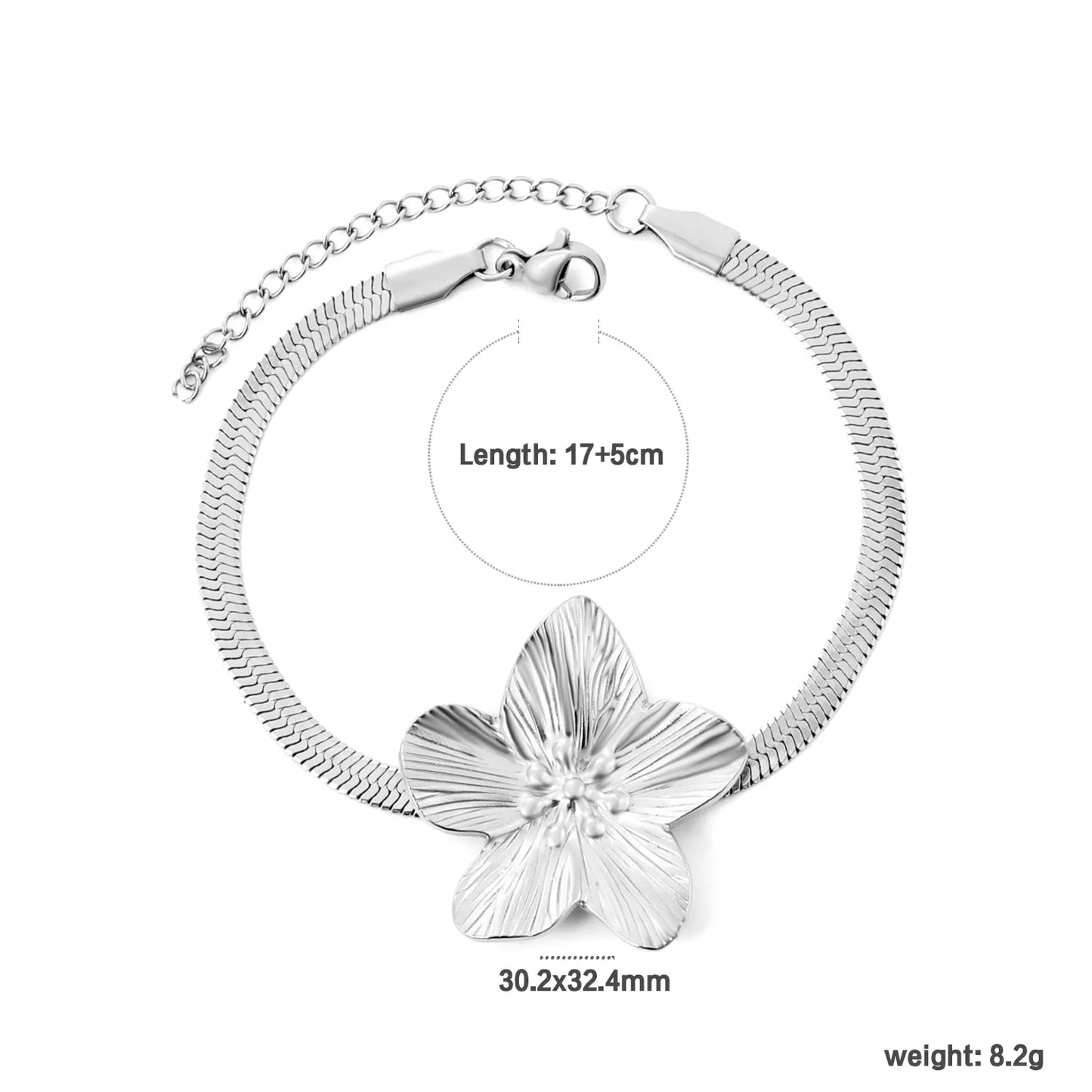 🌸 Oversized Floral Pendant Bracelet 30.2x32.4mm Flower Charm + 4mm Snake Chain 17+5cm | Stainless Steel Silver/Gold | Wholesale Boho