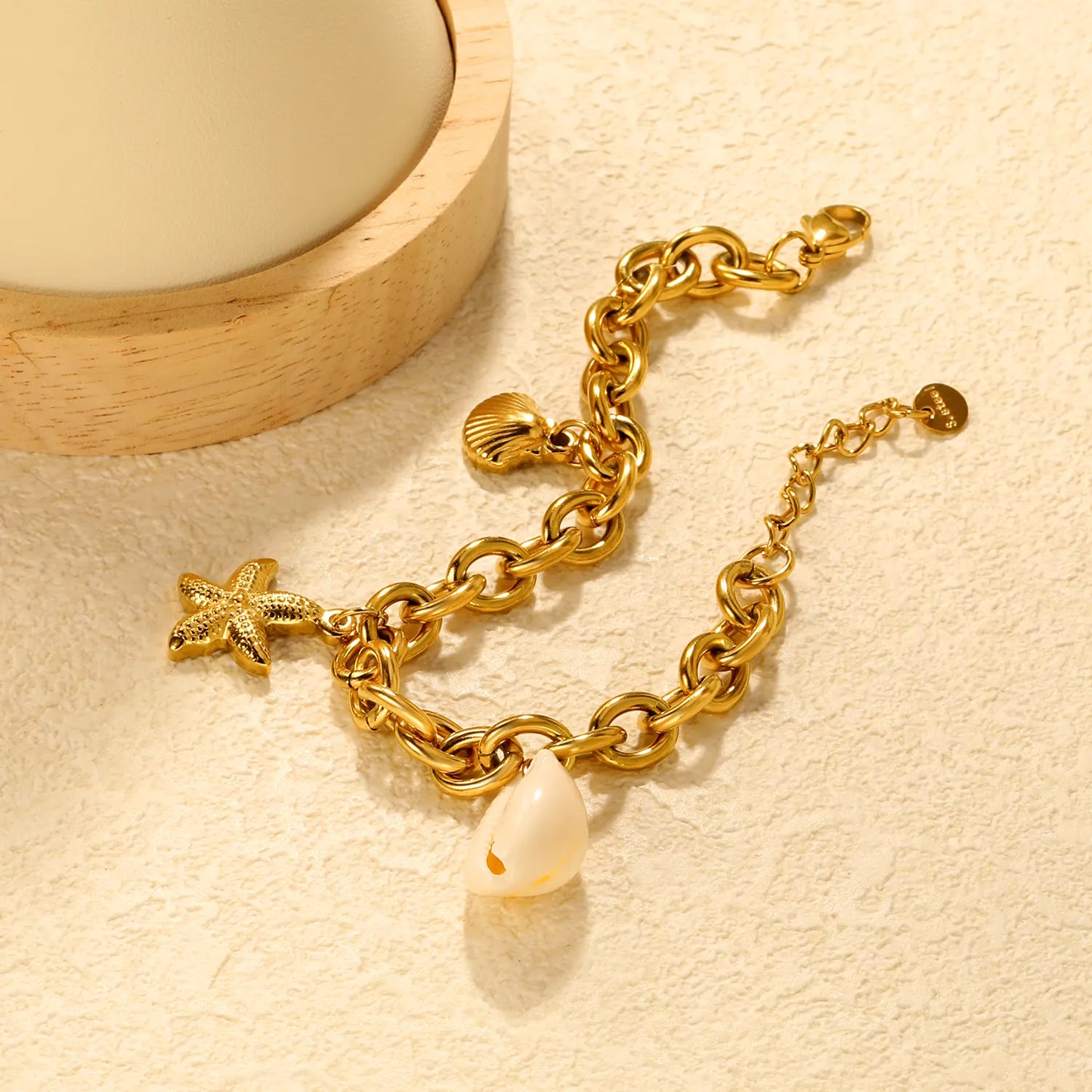 🌊Ocean Charm Bracelet Set Starfish+Scallop+Shell Charms | Stainless Steel Silver/Gold Chain 17+3cm | Wholesale Coastal Jewelry