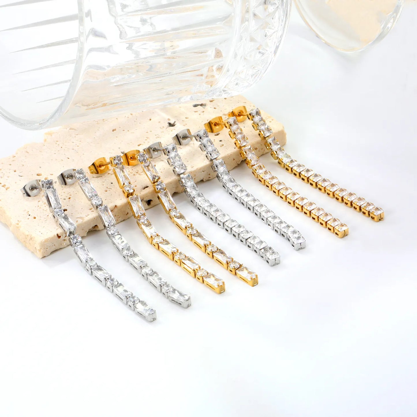 Wholesal 18k gold plated White Zircon Stainless Steel Hypoallergenic Drop Earrings – Bulk Wholesale (12+ Pairs) 🌍 EU/US Supplier Trendy & Durable