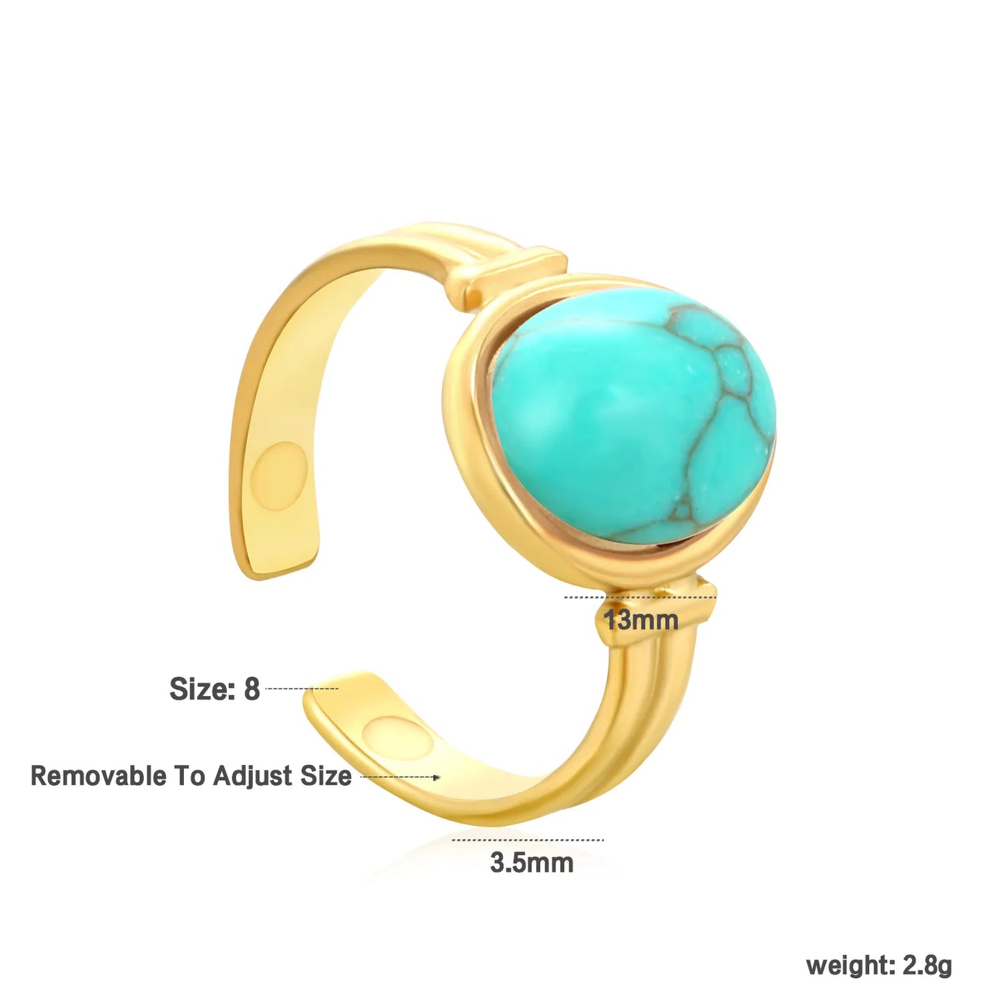 ✨Wholesale Gold-Tone Open Rings: Turquoise, Brown & Pink Cats Eye Stones | 13mm Stackable | Stainless Steel Jewelry Bulk