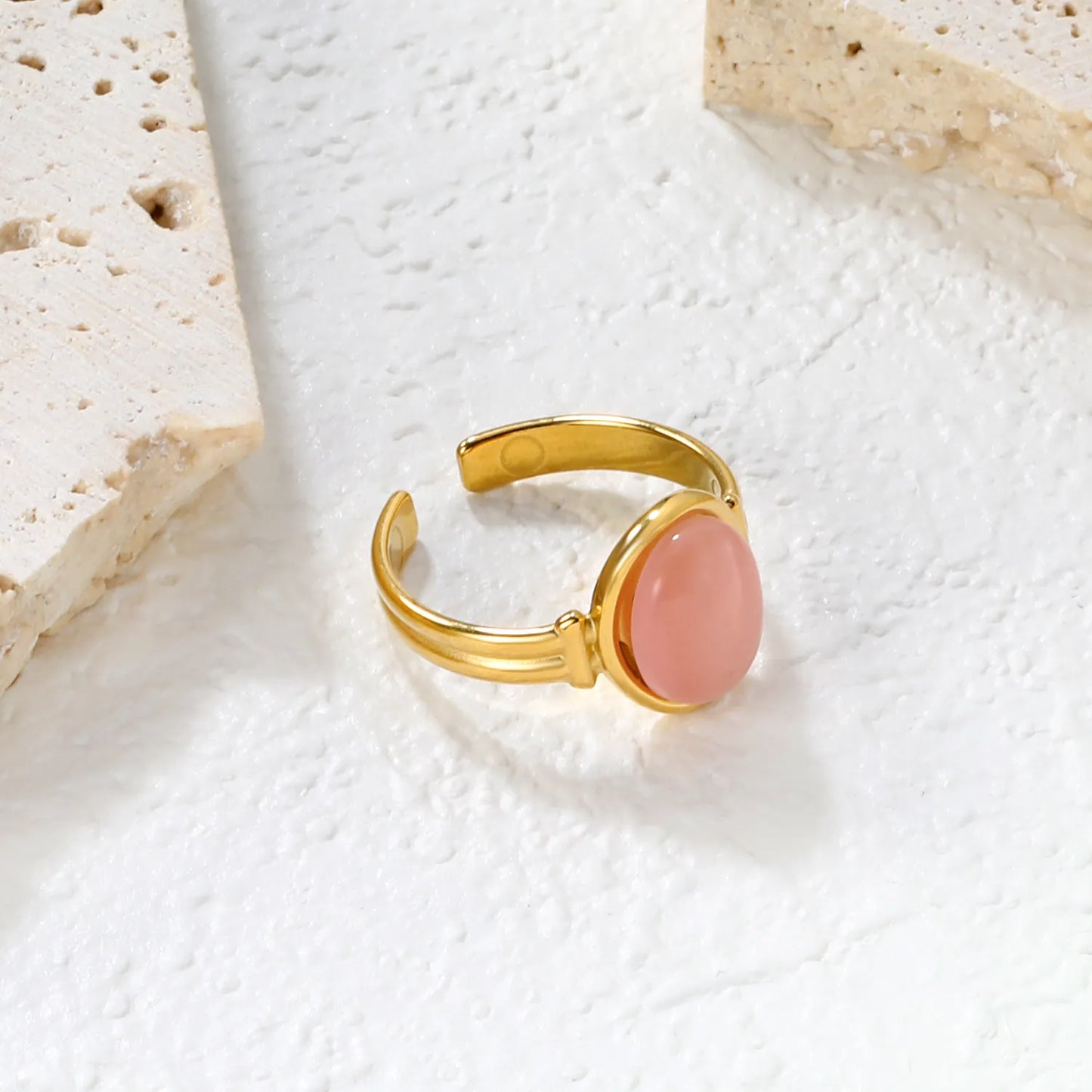 ✨Wholesale Gold-Tone Open Rings: Turquoise, Brown & Pink Cats Eye Stones | 13mm Stackable | Stainless Steel Jewelry Bulk