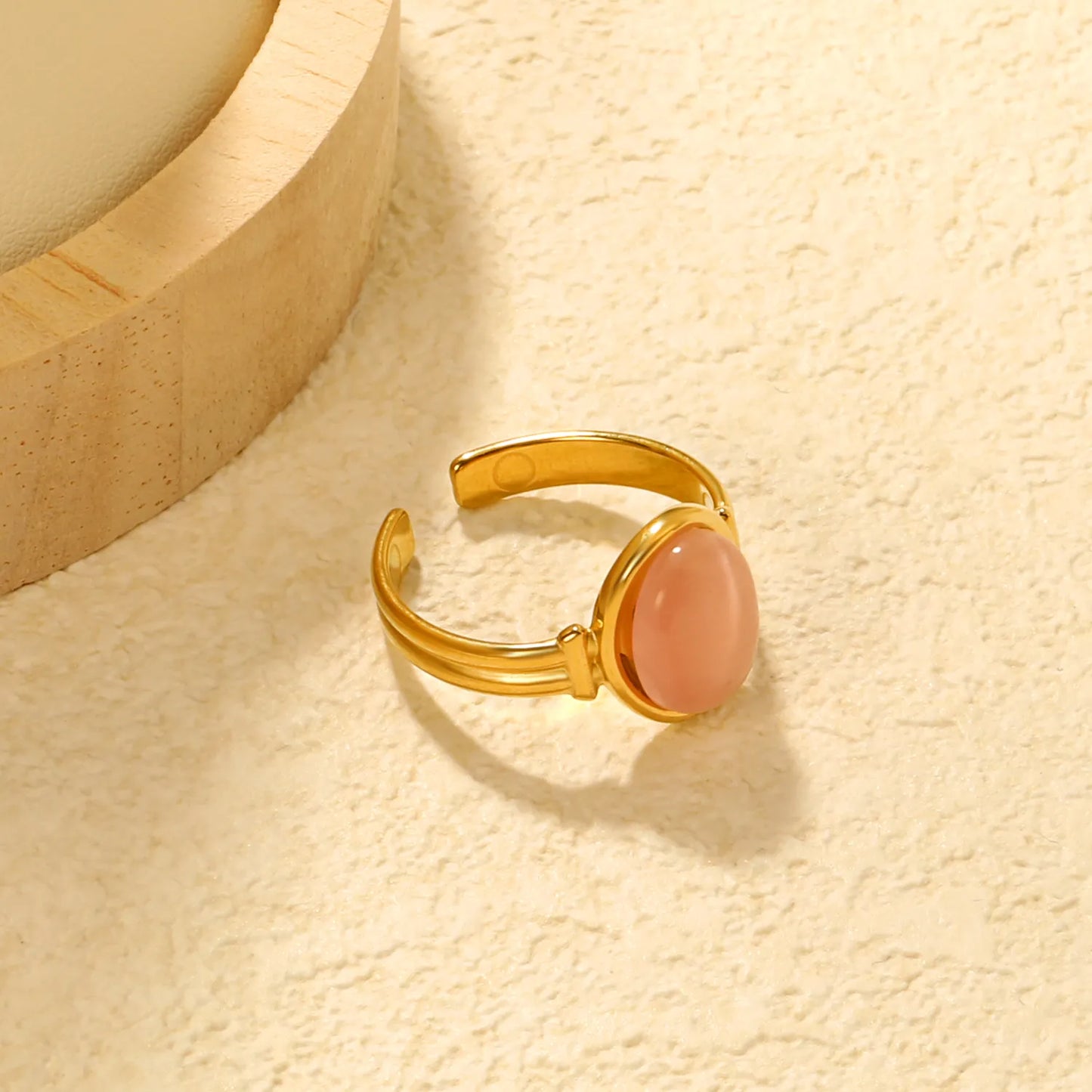 ✨Wholesale Gold-Tone Open Rings: Turquoise, Brown & Pink Cats Eye Stones | 13mm Stackable | Stainless Steel Jewelry Bulk