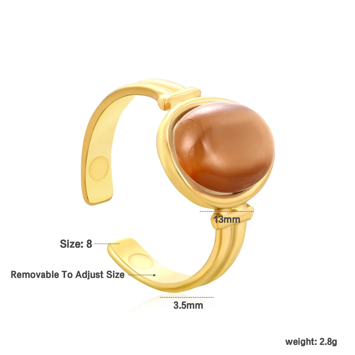 ✨Wholesale Gold-Tone Open Rings: Turquoise, Brown & Pink Cats Eye Stones | 13mm Stackable | Stainless Steel Jewelry Bulk