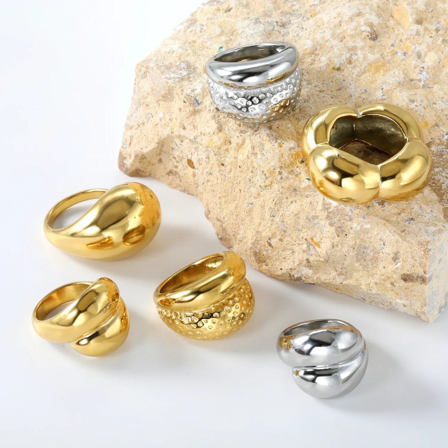 13.1mm-19.4mm 18k gold plated Stainless Steel Rings Wholesale (MOQ 12+) | Hypoallergenic Fashion Rings 🌍 | Tarnish-Free