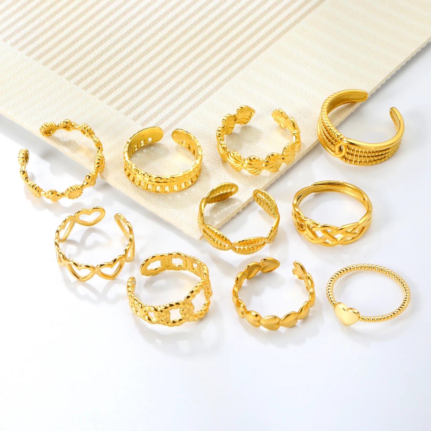 18k gold plated Removable To Adjust Size Stainless Steel Rings Wholesale (MOQ 12+) | Hypoallergenic Fashion Rings 🌍 | Tarnish-Free