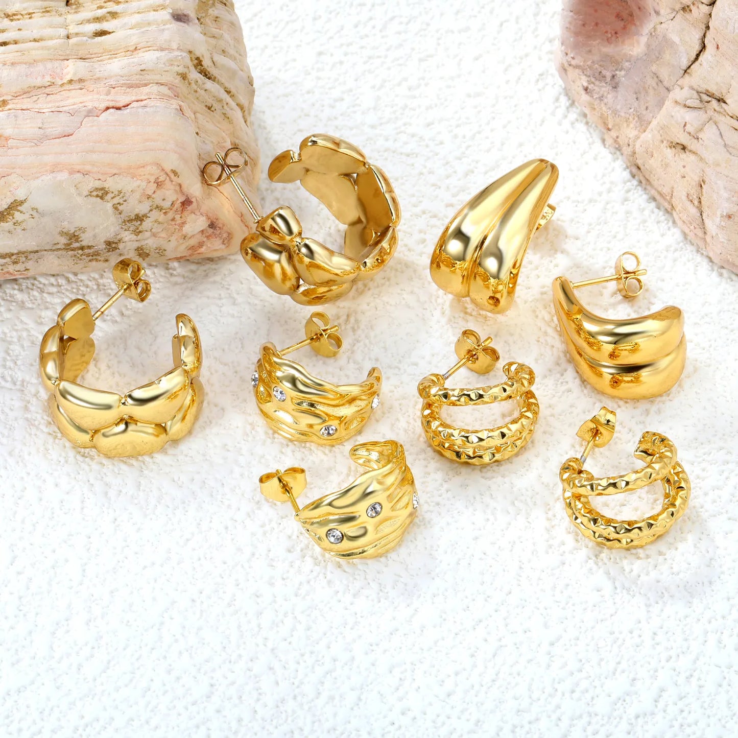 18K Gold Stainless Steel Hypoallergenic Stud Earrings – Bulk Wholesale (12+ Pairs) 🌍 EU/US Supplier Trendy & Durable