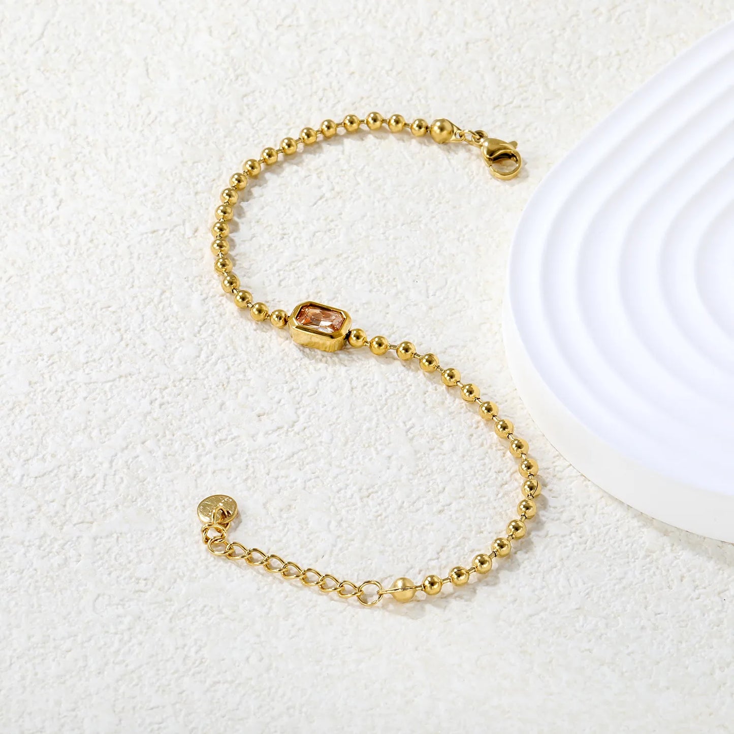 ✨ Wholesale 9x7mm Rectangular Zircon Bracelet | Tri-Color Gold Bead Chain