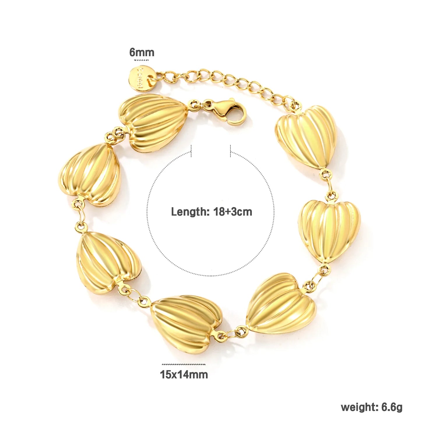 ✨💖Wholesale 7 Hollow Heart Bracelet | 15x14mm Gold Chain 18+3cm