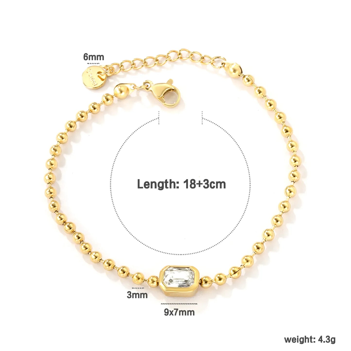 ✨ Wholesale 9x7mm Rectangular Zircon Bracelet | Tri-Color Gold Bead Chain