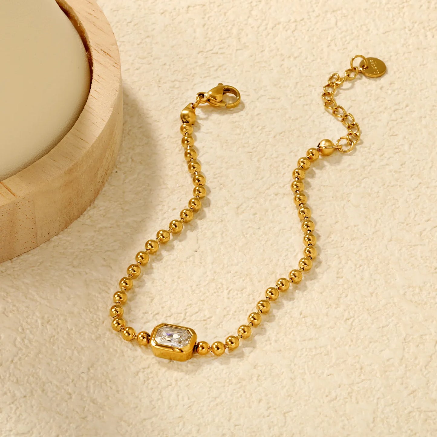 ✨ Wholesale 9x7mm Rectangular Zircon Bracelet | Tri-Color Gold Bead Chain