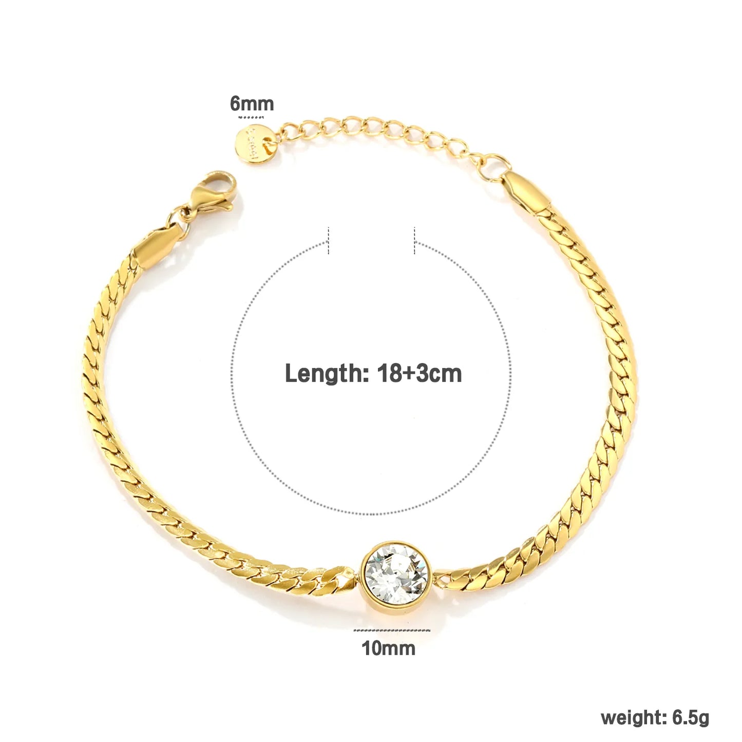 ✨ Wholesale 10mm Swarovski 4.2mm Cuban Chain Bracelet | 18+3cm +6mm Tag Gold