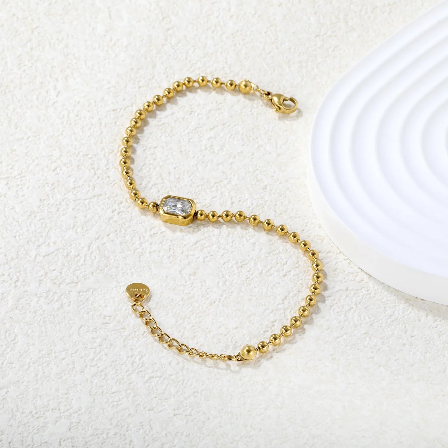 ✨ Wholesale 9x7mm Rectangular Zircon Bracelet | Tri-Color Gold Bead Chain
