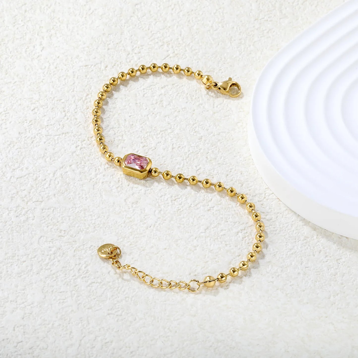 ✨ Wholesale 9x7mm Rectangular Zircon Bracelet | Tri-Color Gold Bead Chain