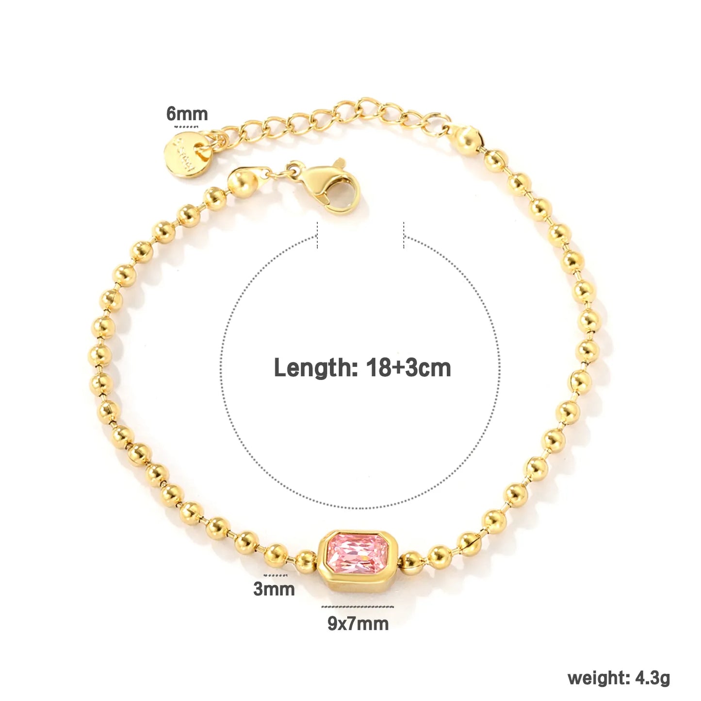 ✨ Wholesale 9x7mm Rectangular Zircon Bracelet | Tri-Color Gold Bead Chain