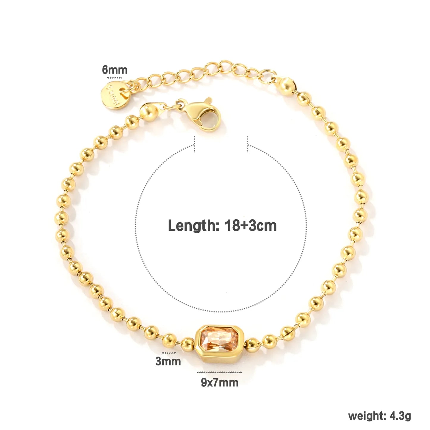 ✨ Wholesale 9x7mm Rectangular Zircon Bracelet | Tri-Color Gold Bead Chain