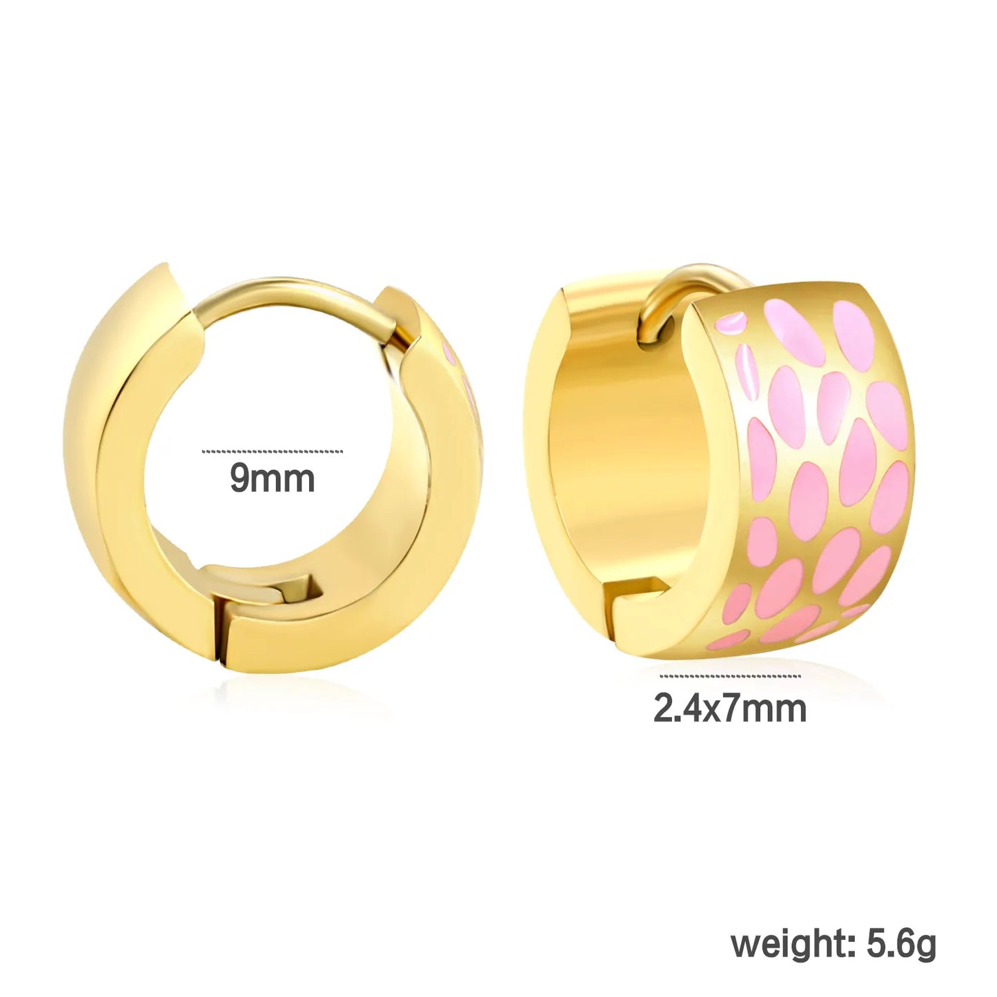 ✨Wholesale 7mm Gold Enamel Drip Ear Cuffs 🐆 | 2.4mm Thick | 9mm Inner Diam | Leopard/Pink/Blue | Stainless Steel Bulk