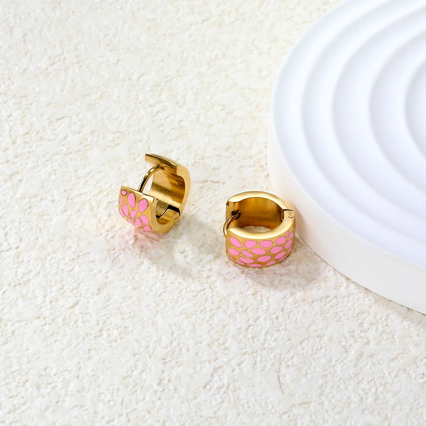 ✨Wholesale 7mm Gold Enamel Drip Ear Cuffs 🐆 | 2.4mm Thick | 9mm Inner Diam | Leopard/Pink/Blue | Stainless Steel Bulk