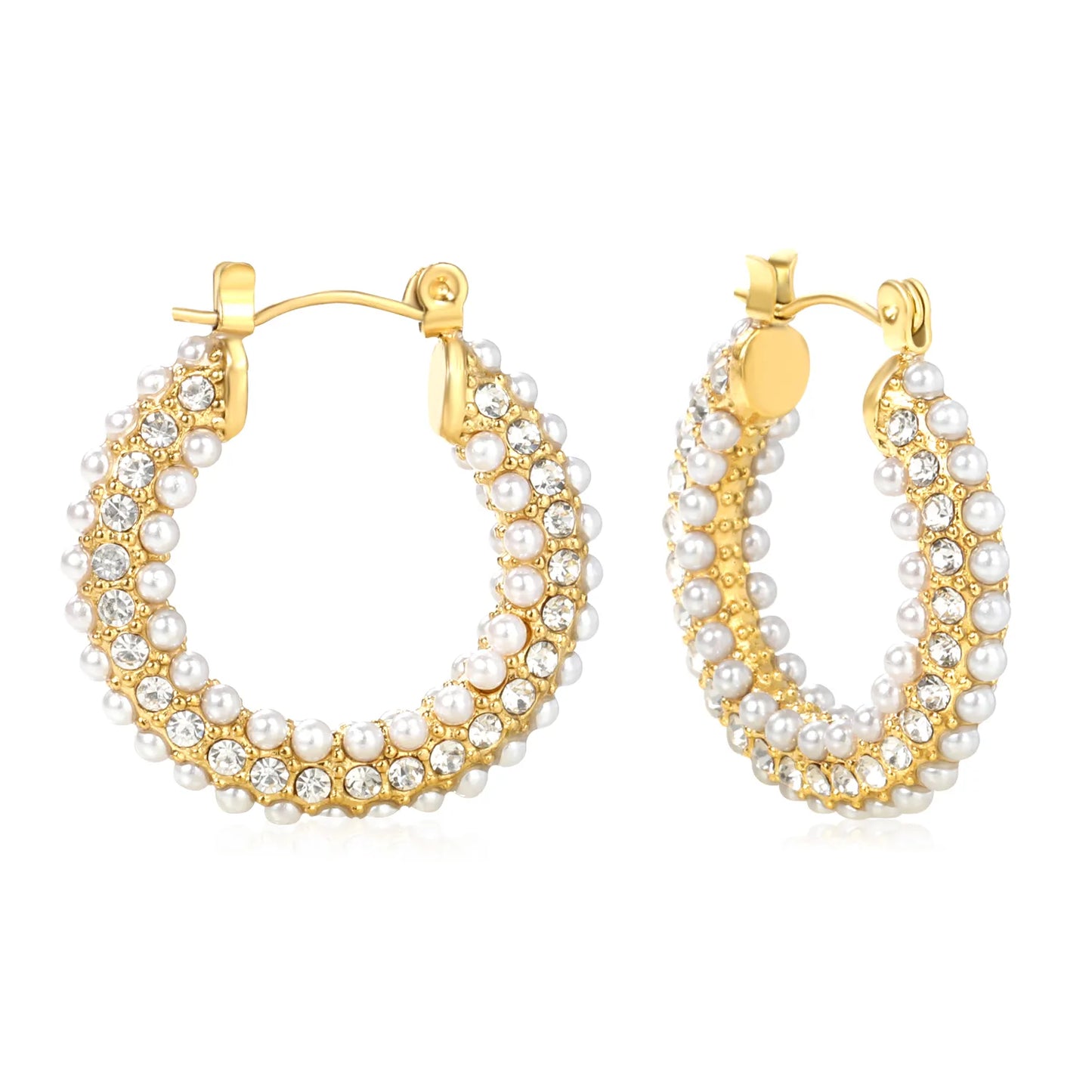 ✨Wholesale Gold Pearl Ear Cuffs | 26x24mm Stainless Steel Clip-On | White Simulated Pearls | No-Piercing Ear Jewelry Bulk