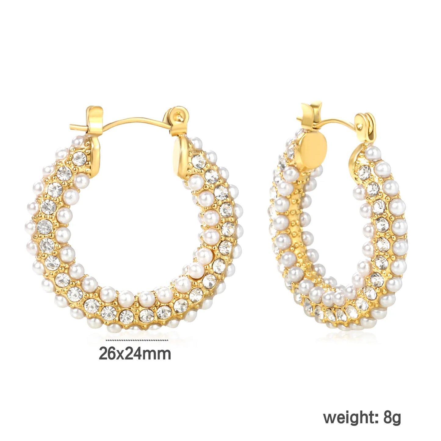✨Wholesale Gold Pearl Ear Cuffs | 26x24mm Stainless Steel Clip-On | White Simulated Pearls | No-Piercing Ear Jewelry Bulk