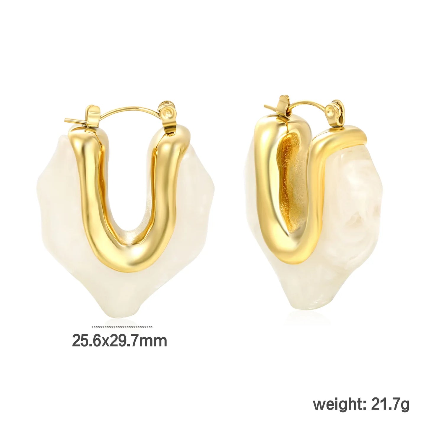 ✨Wholesale Gold Asymmetrical Resin Ear Cuffs | 25.6x29.7mm V-Shape | White/Smoky Black/Amber | Stainless Steel Bulk