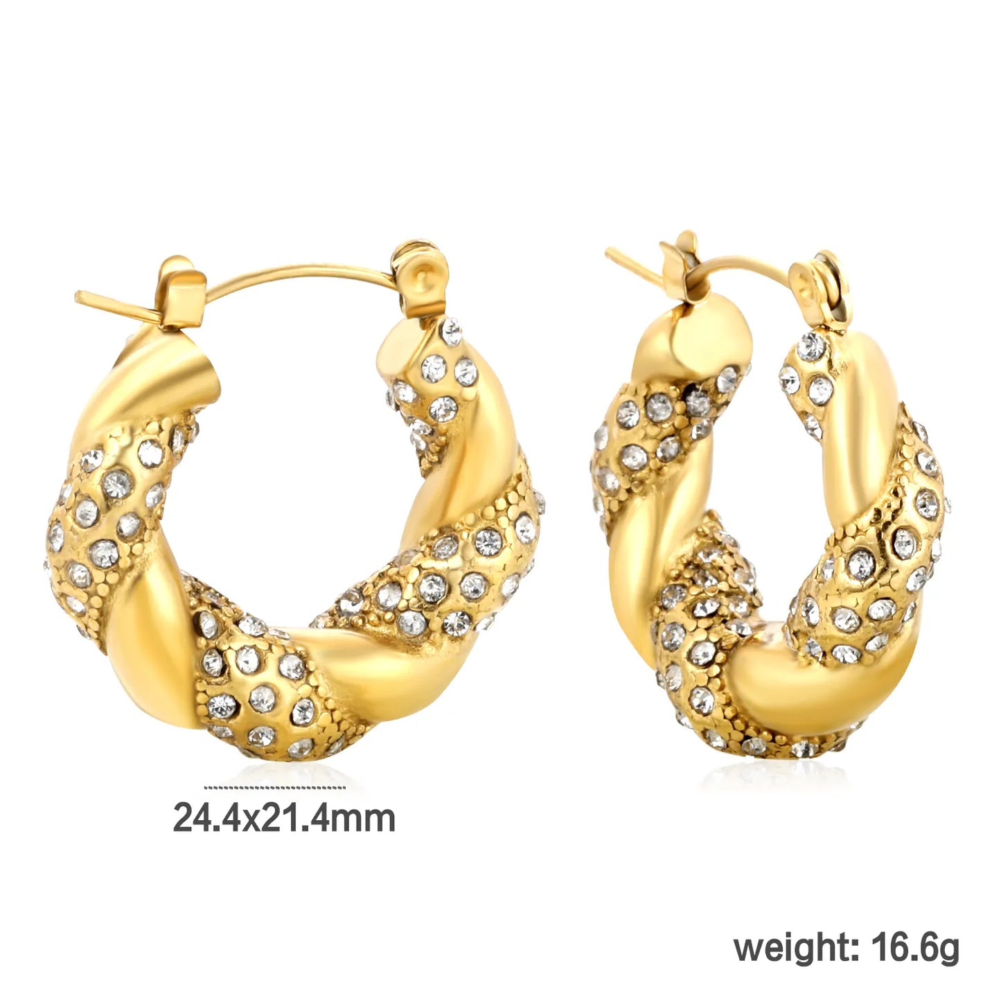 ✨Gold Vine Ear Cuffs w/ Crystals | 24.4x21.4mm Boho U-Cuff | Stainless Steel No-Piercing Wholesale