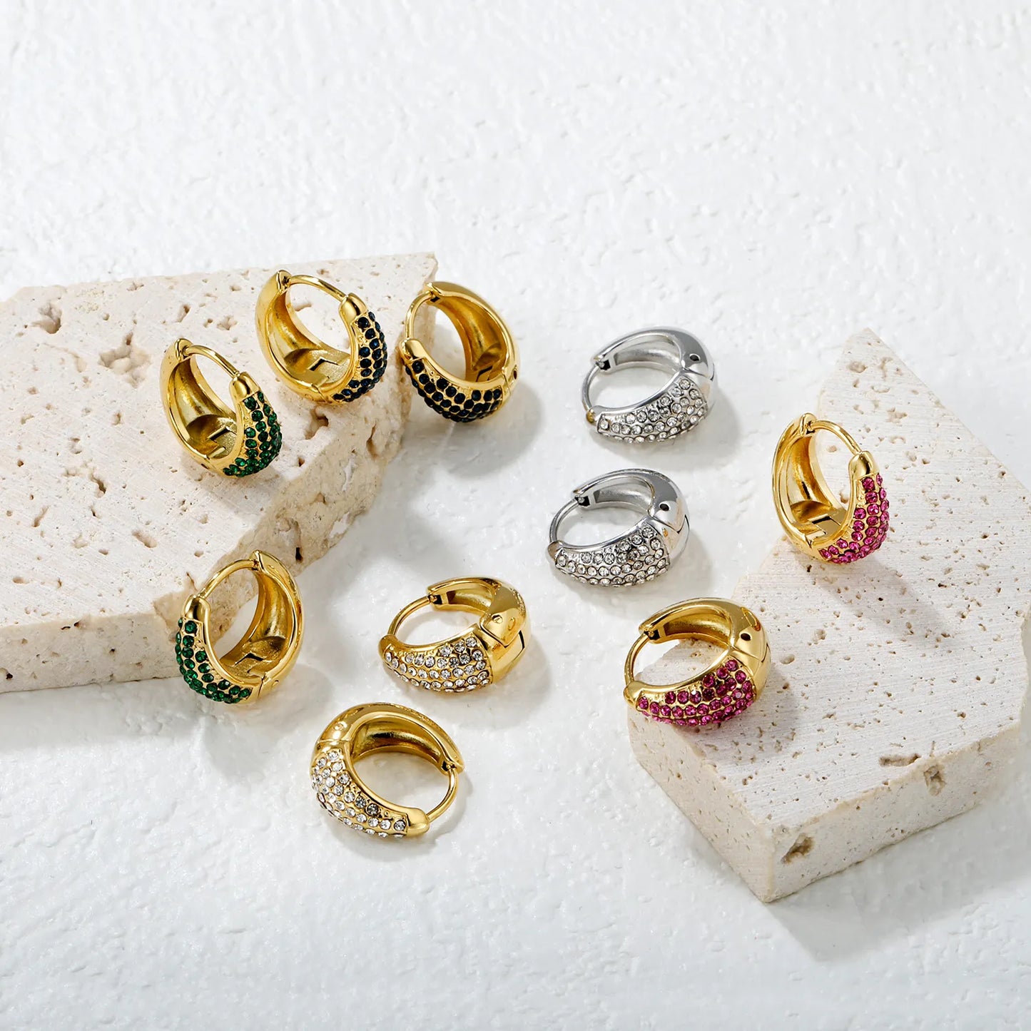 🌈 ✨Wholesale 15.6mm Zircon Ear Clips | 5 Colors Steel/Gold Non-Piercing