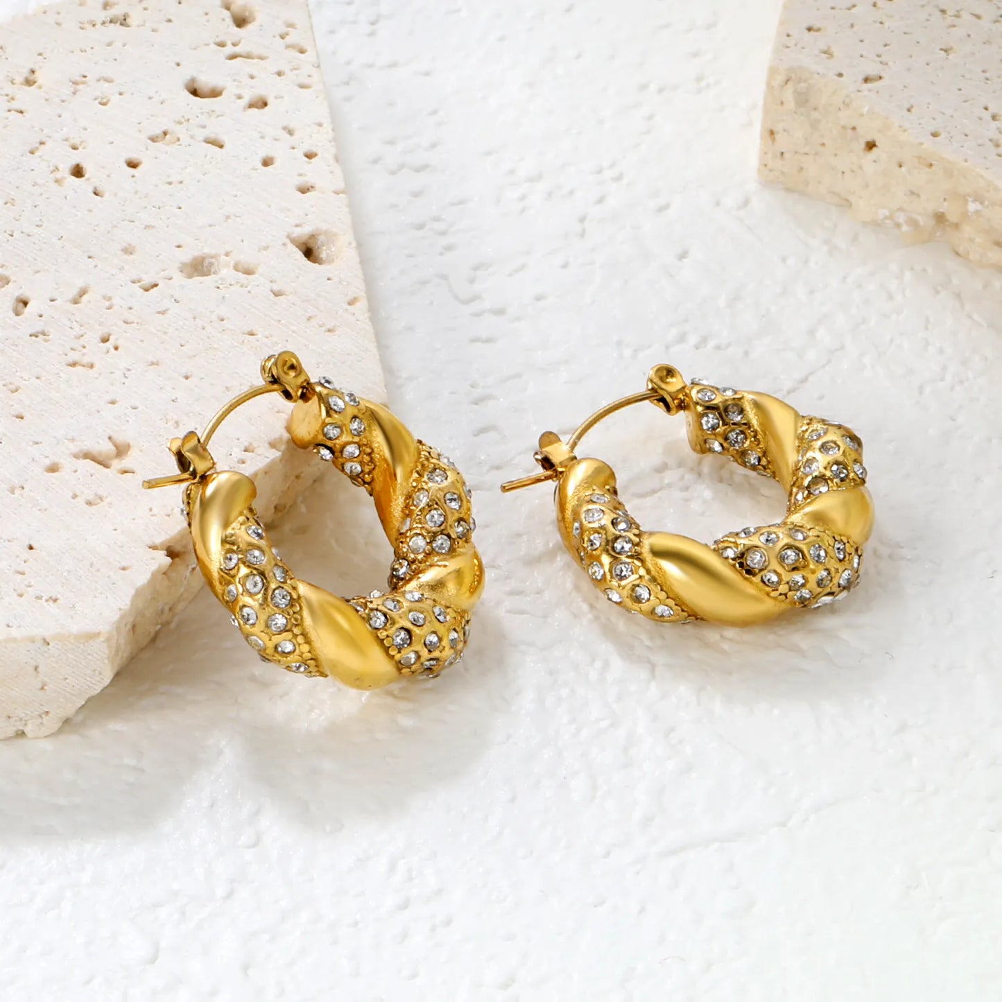 ✨Gold Vine Ear Cuffs w/ Crystals | 24.4x21.4mm Boho U-Cuff | Stainless Steel No-Piercing Wholesale