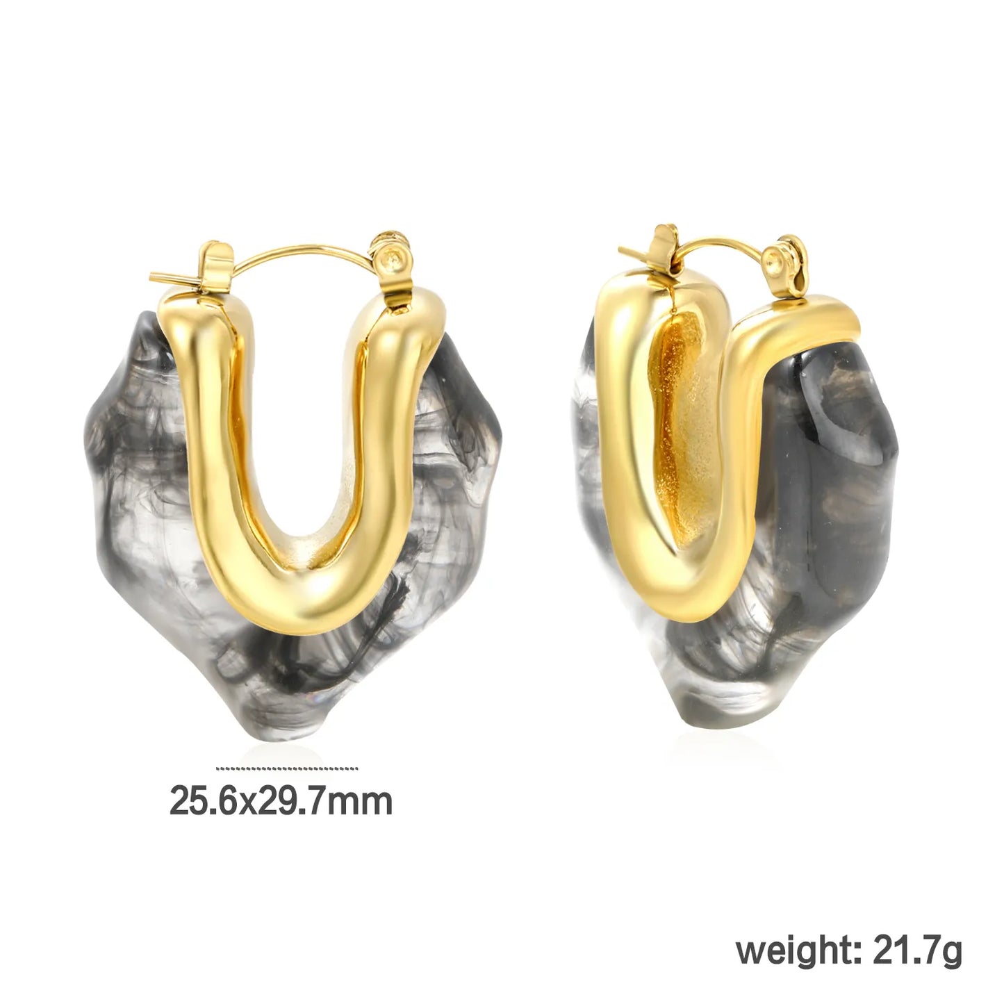 ✨Wholesale Gold Asymmetrical Resin Ear Cuffs | 25.6x29.7mm V-Shape | White/Smoky Black/Amber | Stainless Steel Bulk