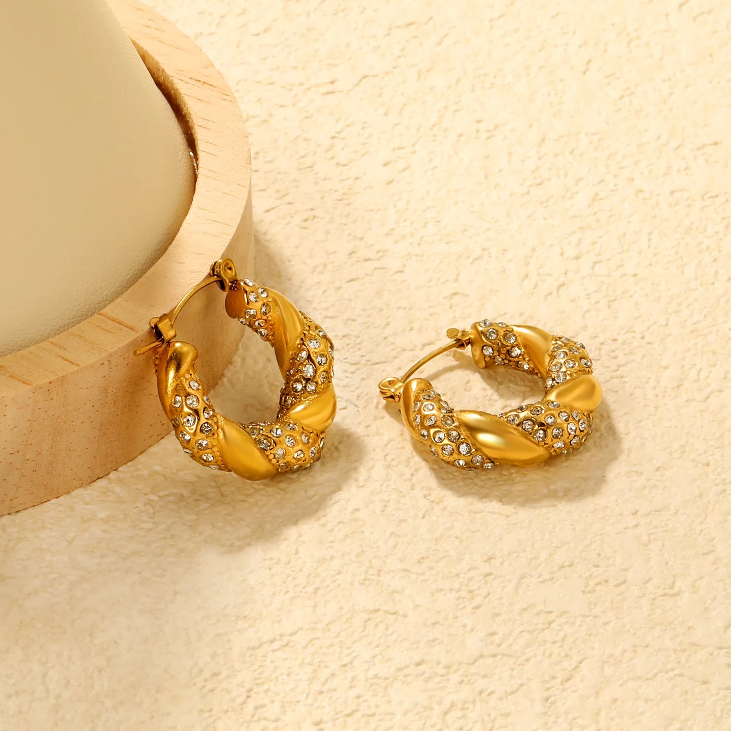 ✨Gold Vine Ear Cuffs w/ Crystals | 24.4x21.4mm Boho U-Cuff | Stainless Steel No-Piercing Wholesale
