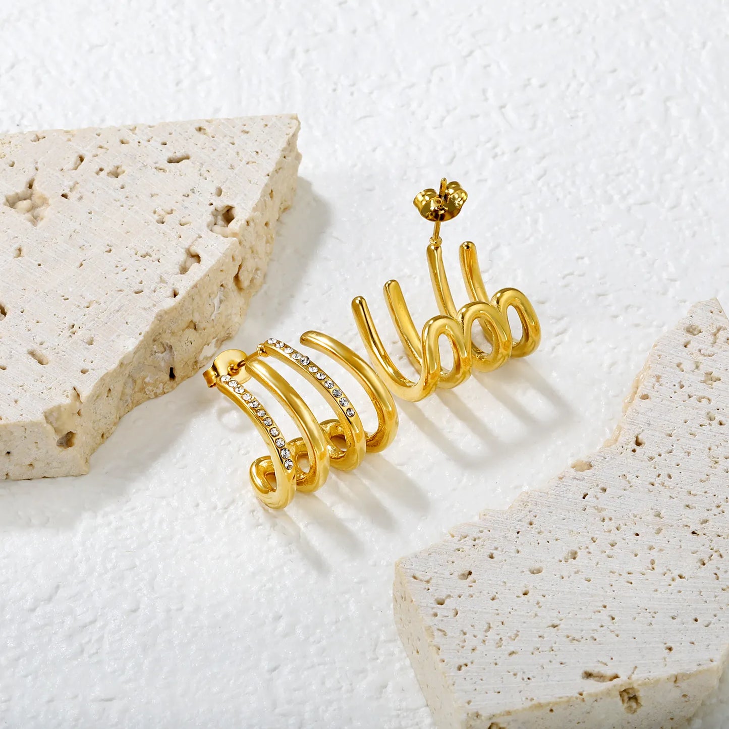 ✨ Wholesale Gold CZ Cluster Studs | 17.5x18mm C-Shape