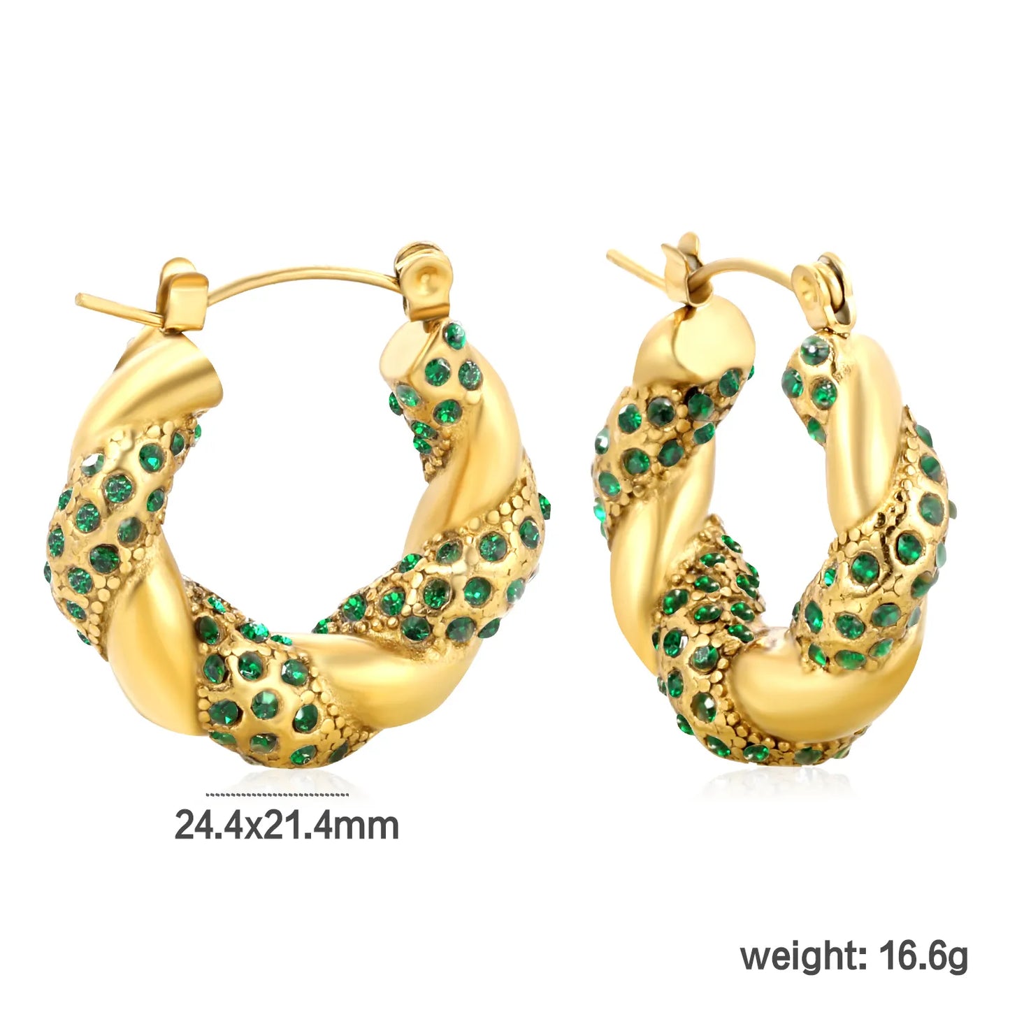 ✨Gold Vine Ear Cuffs w/ Crystals | 24.4x21.4mm Boho U-Cuff | Stainless Steel No-Piercing Wholesale