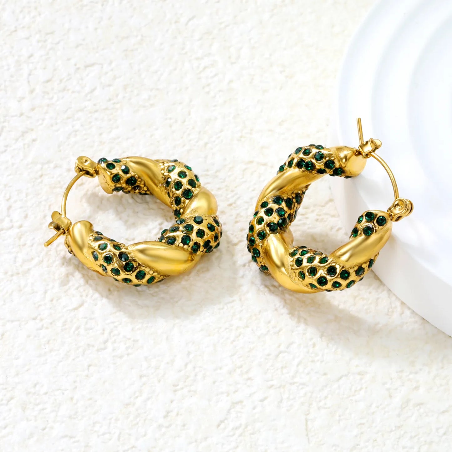 ✨Gold Vine Ear Cuffs w/ Crystals | 24.4x21.4mm Boho U-Cuff | Stainless Steel No-Piercing Wholesale