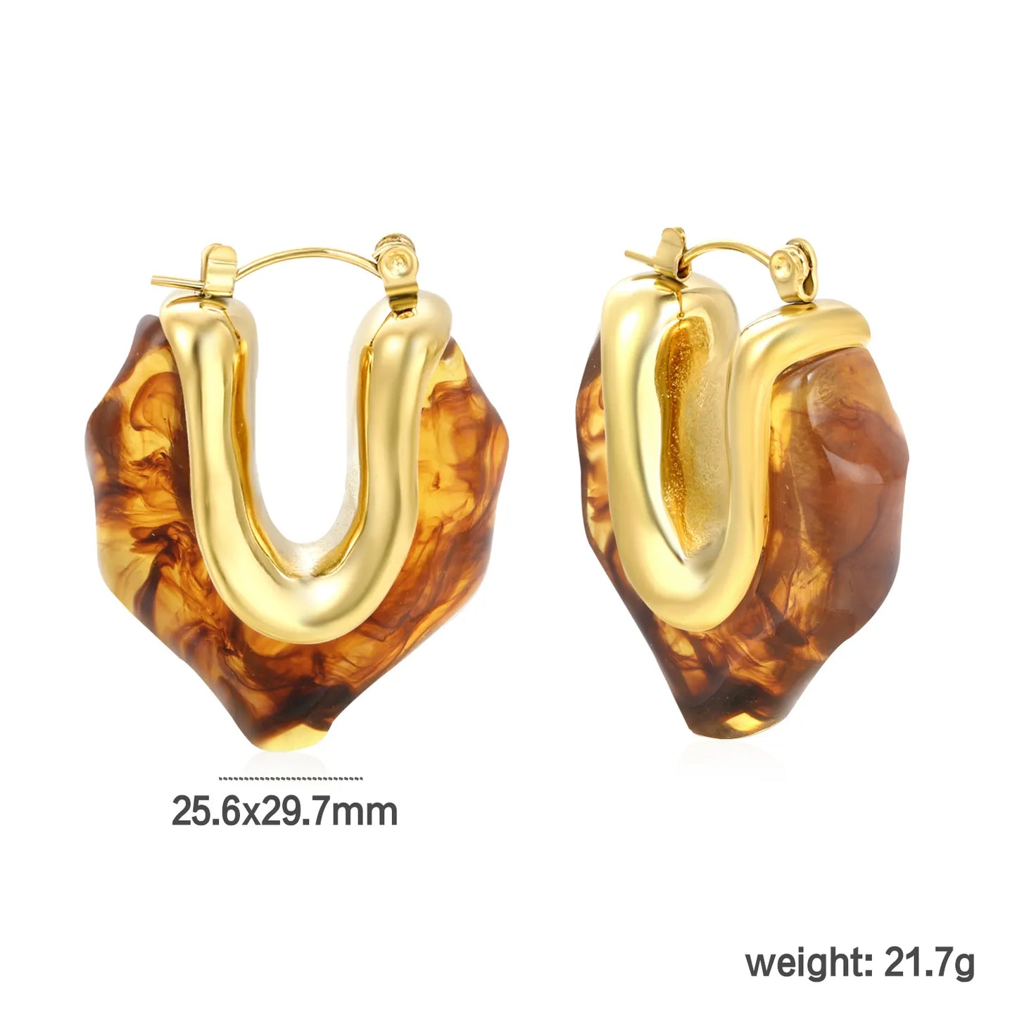 ✨Wholesale Gold Asymmetrical Resin Ear Cuffs | 25.6x29.7mm V-Shape | White/Smoky Black/Amber | Stainless Steel Bulk