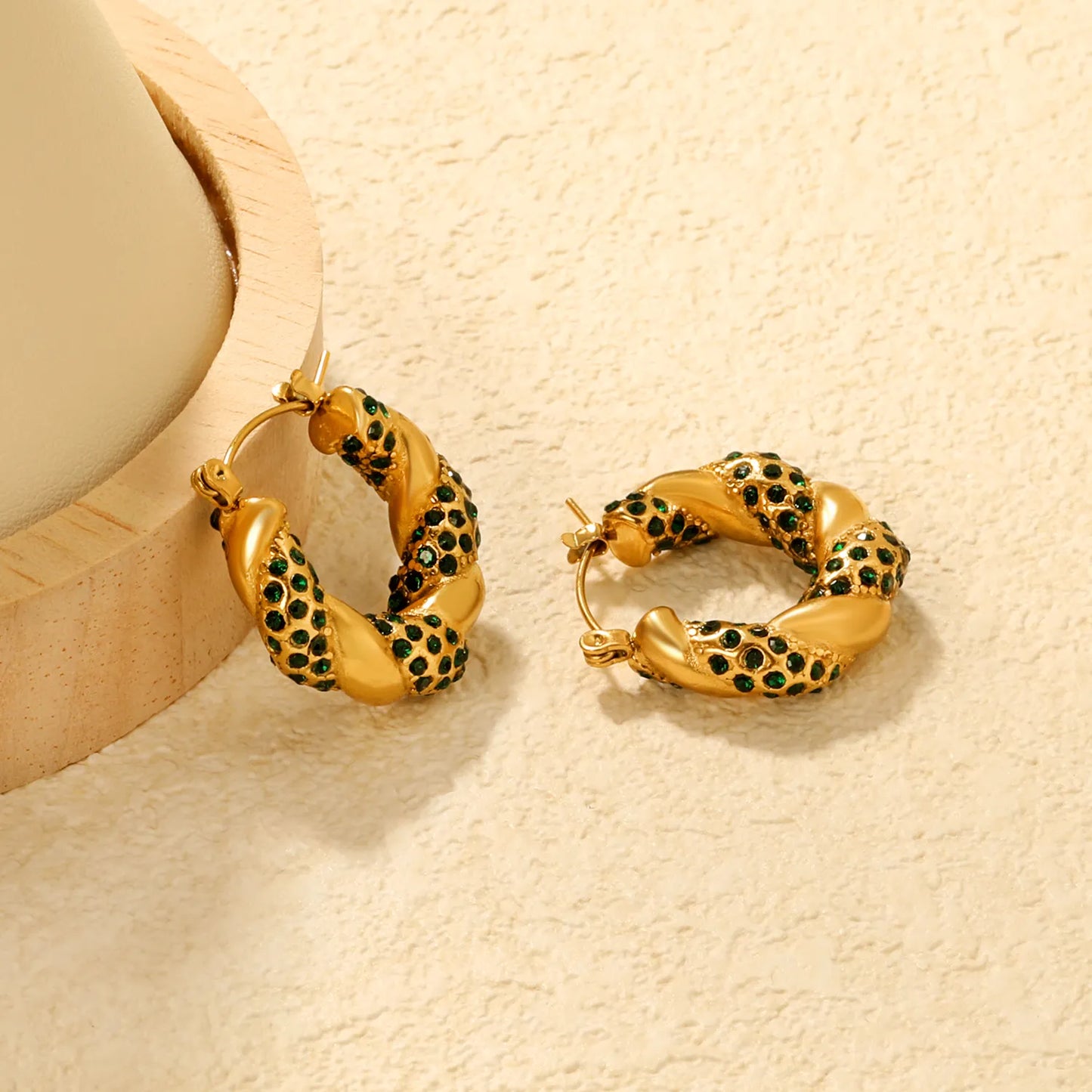 ✨Gold Vine Ear Cuffs w/ Crystals | 24.4x21.4mm Boho U-Cuff | Stainless Steel No-Piercing Wholesale