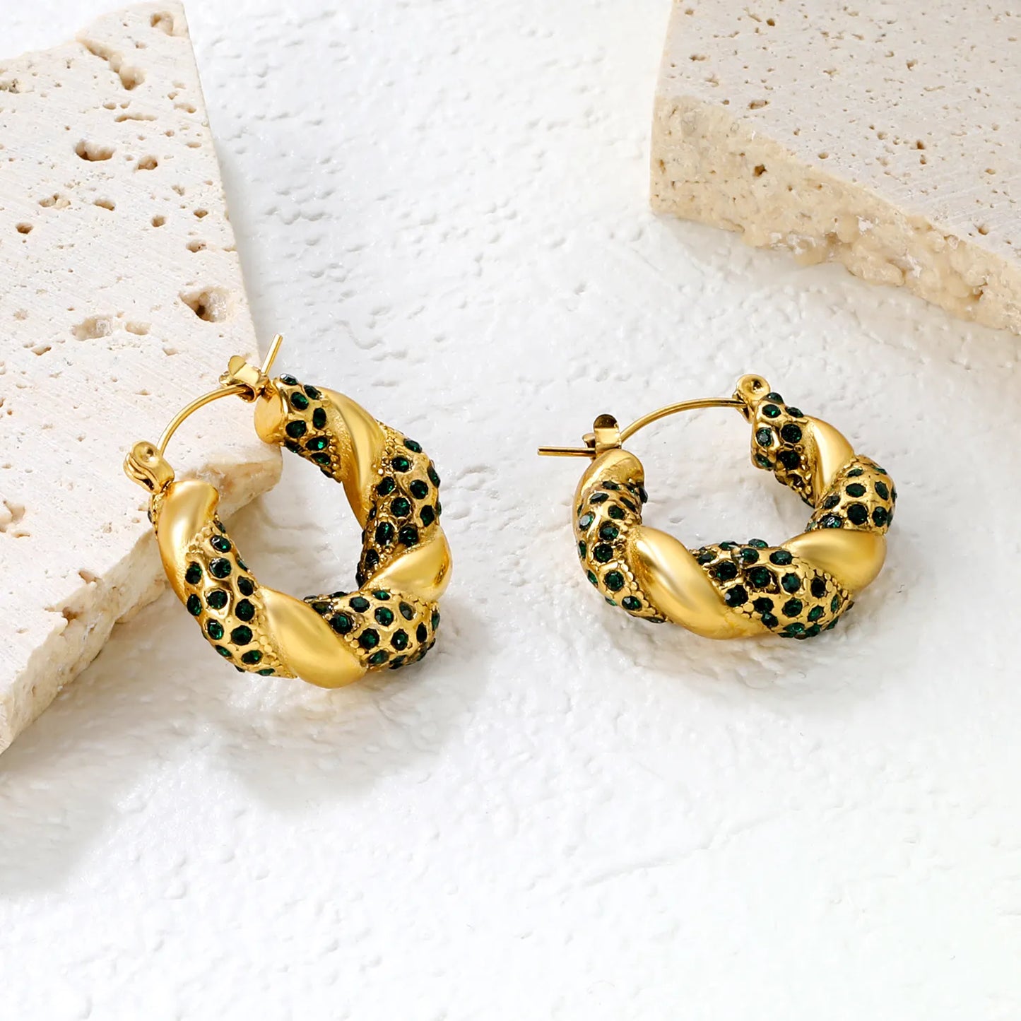 ✨Gold Vine Ear Cuffs w/ Crystals | 24.4x21.4mm Boho U-Cuff | Stainless Steel No-Piercing Wholesale