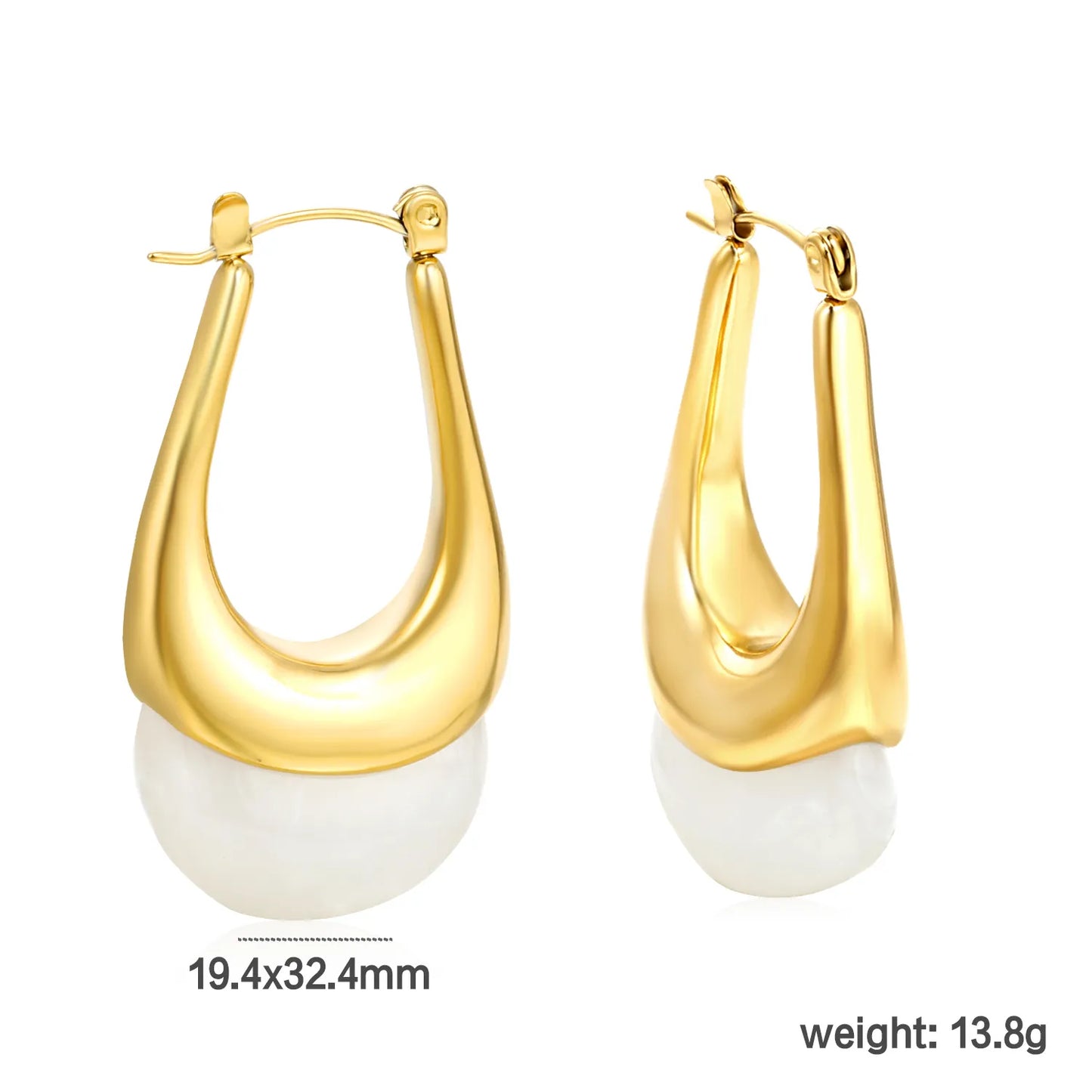 ✨Wholesale Gold Oval Resin Ear Cuffs | 19.4x32.4mm U-Shape | White/Smoky Black/Amber | Stainless Steel Bulk Jewelry