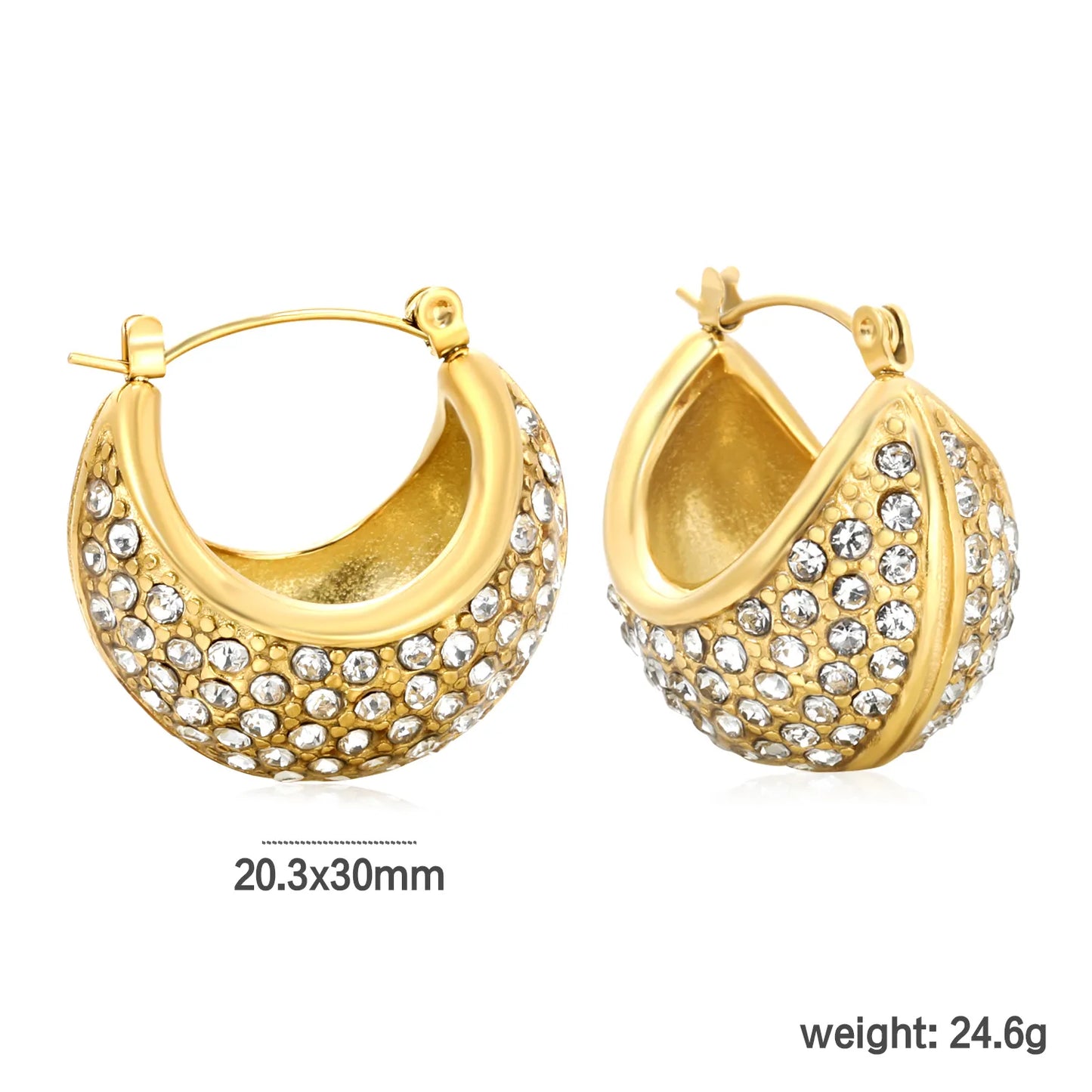 ✨Gold Boat Earrings w/ White Crystals | 25x21mm Stainless Steel Studs | Wholesale Bulk